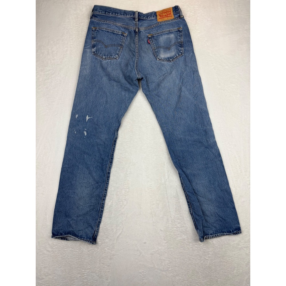 Levis 501 Men's 35x36 Jeans Medium Blue Wash Paint Splatter Distressed Denim - Picture 7 of 12